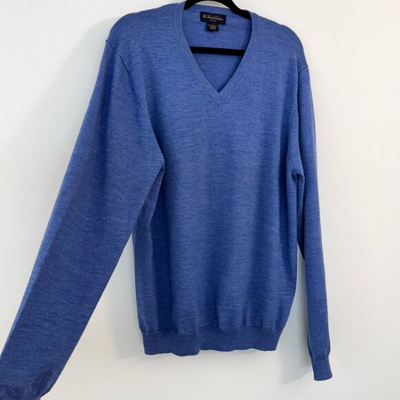Brooks Brothers Stretch Merino Wool V-Neck Pullover Sweater Light Blue Men's L - Picture 4 of 11